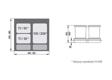 КРУИЗ Контейнер для мусора для ящика PRAKTIKO 60 20+2x9л h- 40см