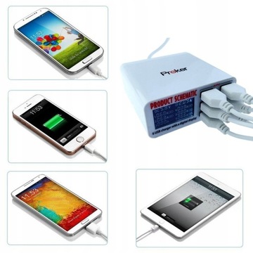USB-зарядная станция, 6 выходов, с ЖК-дисплеем