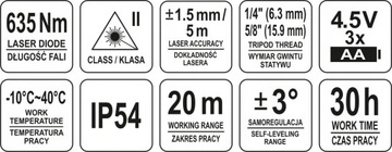 YATO 5-ТОЧЕЧНЫЙ ЛАЗЕР САМОВЫРАВНИВАЮЩИЙСЯ + КРОНШТЕЙН 20м