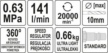 YT-09695 ПРЯМАЯ ПНЕВМАТИЧЕСКАЯ ДРЕЛЬ YATO