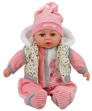 RÓŻOWA lalka BABY bobas BORN mówi ŚPIEWA po polsku MISIE smoczek KURTKA nr6