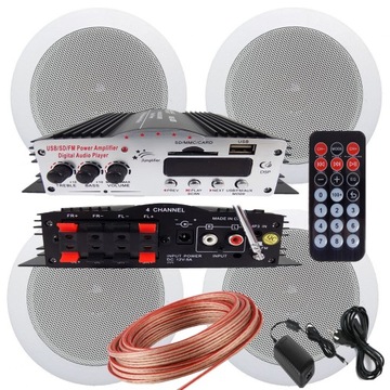 4 ПОТОЛОЧНЫХ ДИНАМИКА + КОМПЛЕКТ USB SD FM УСИЛИТЕЛЯ