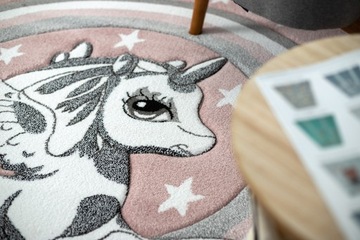 DYWAN DZIECIĘCY MIĘKKI 80x150 KUCYK UNICORN PONY GWIAZDKI róż #GR3455