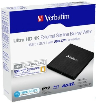 Рекордер Verbatim Blu-Ray Slimline Ultra HD 4K USB-C + MDISC