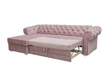 большой раскладной УГЛОВОЙ ДИВАН Chesterfield, черный бархат