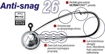 Główki Jigowa MUSTAD ANTI-SNAG 3szt hak 5/0 5g