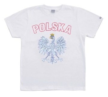 Dziecięca Koszulka Kibica POLSKA T-shirt Podkoszulek z Orłem 164 biała