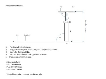 Podpora montażowa PM3 140-220mm Stopa pod balkon