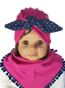 KOMPLET DLA DZIEWCZYNKI CZAPKA TURBAN PINUP + CHUSTKA POD SZYJĘ 0-99LAT 6W