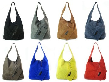 Duży zamszowy Worek A4 XL pojemny Włoska Skóra Shopper Vera Pelle Szary