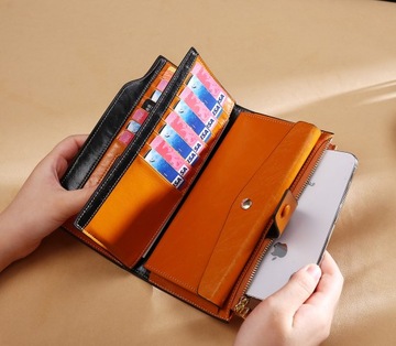 Женский кошелек из верблюжьей кожи, лакированный, RFID-система, коробка.