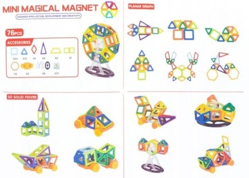 KLOCKI MAGNETYCZNE KONSTRUKCYJNE DUŻY ZESTAW 76EL.