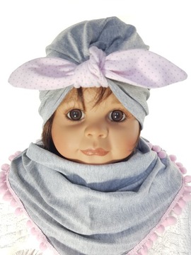 KOMPLET DLA DZIEWCZYNKI CZAPKA TURBAN PINUP + CHUSTKA POD SZYJĘ 0-99LAT 6W