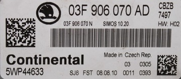 фото thumb №5, Skoda бортовий комп'ютер двигуна 03f906070ad 5wp44633