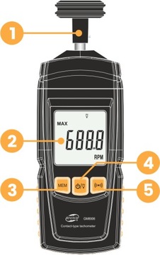 ЖК-ТАХОМЕТР ДО 99999 ОБ/МИН GM8906