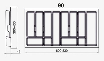 ВСТАВКА ДЛЯ СТОЛОВЫХ ПРИБОРОВ В ЯЩИК ОРГАНАЙЗЕРА BLUM UNI 90