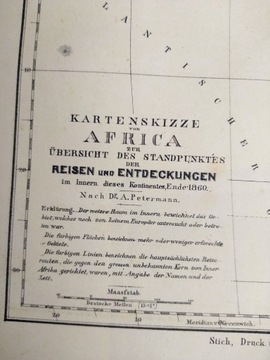 СТАРАЯ КАРТА КАРТЕНСКИЗЗЕ АФРИКА РЕЙЗЕН ГАФИКА 1869 Г.