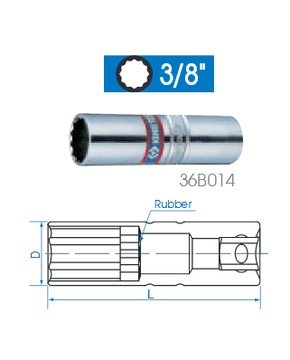 ПОДСВЕЧНИК 3/8 14мм 12 КТ 63мм РЕЗИНОВЫЙ KING TONY 36B014