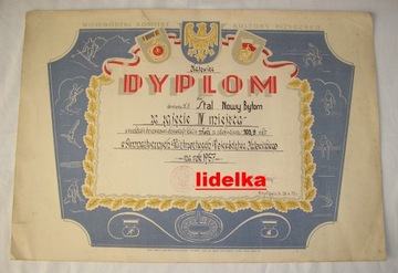 1957 СПОРТИВНЫЙ ДИПЛОМ КАТОВИЦЕ СТАЛИНОГРОД РУДА СЛ.