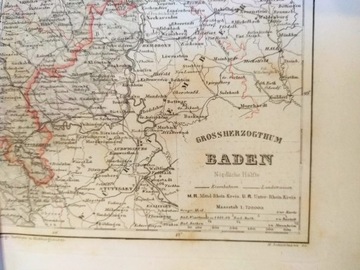 СТАРАЯ КАРТА ГРОСШЕРКОГТУМА БАДЕН-НОРДА, ГРАФИКА 1869 ГОДА