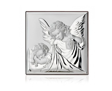 SREBRNY OBRAZEK ANIOŁEK PAMIĄTKA CHRZTU ŚW 12x12CM