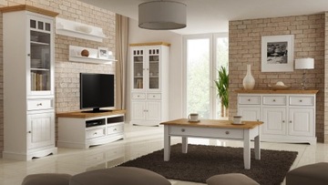БЕЛАЯ ВИТРИНА ДЛЯ ГОСТИНОЙ СО СТЕКЛЯННЫМИ ДЕРЕВЯННЫМИ ЯЩИКАМИ BELLUNO ELEGANTE