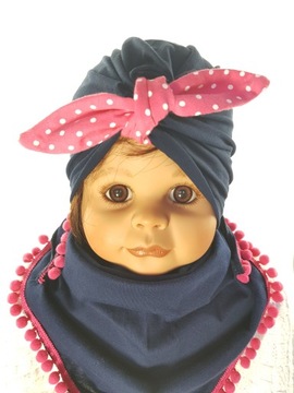 KOMPLET DLA DZIEWCZYNKI CZAPKA TURBAN PINUP + CHUSTKA POD SZYJĘ 0-99LAT 6W
