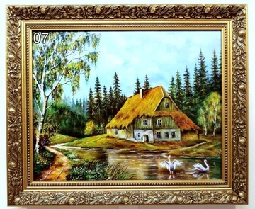 PEJZAŻ 60X50 CM OBRAZ W ZŁOTEJ RAMIE
