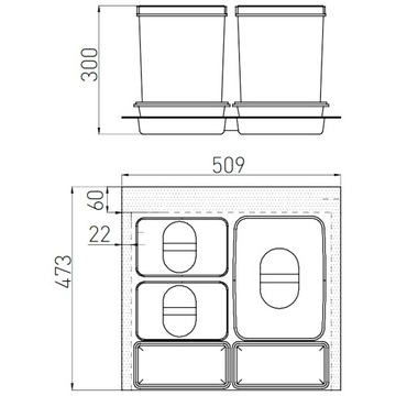 Контейнер-сортировщик мусора 60 1x15л, 2x7 л MULTINO