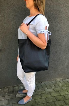 granatowa torebka skórzana worek shopper bag a4 torba skórzna polska