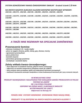 WKŁAD KOMIN OWAL 110/220 13 m ŻAROODPORNY 1 mm KOZA K5 K6 K7 K8 K9 K10 KOZA