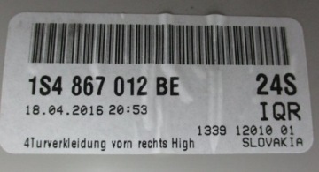 фото thumb №5, Обшивка двері лівий перед передній vw up 1s4867012be