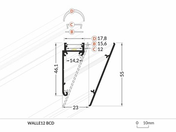 WALLE12 Анодированный алюминиевый профиль для светодиодных лент длиной 1 м