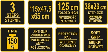 ЛЕСТНИЦА ВОРЕЛЬ 3-СТУПЕНЧАТАЯ СКЛАДНАЯ ЛЕСТНИЦА 17733 ДО 159КГ 115х47,5х65см