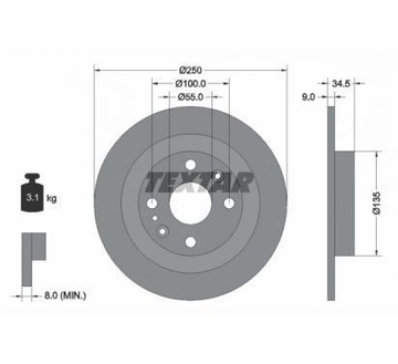 TEXTAR TARCZA HAMULCOWA MAZDA 323/323F/MX3/MX5
