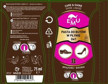 Pasta do butów w płynie 2w1 BRĄZOWA 75ml EMU PRO
