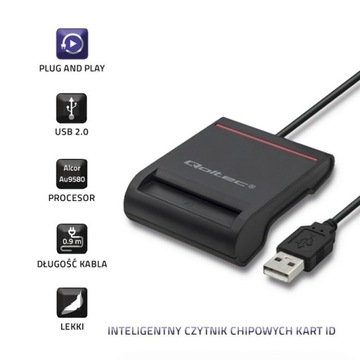 Qo Inteligentny czytnik chipowych kart ID USB 2.0