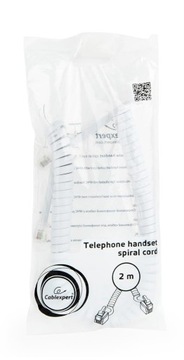 RJ10 4P4C спиральный телефонный кабель 2м (белый) Gembird