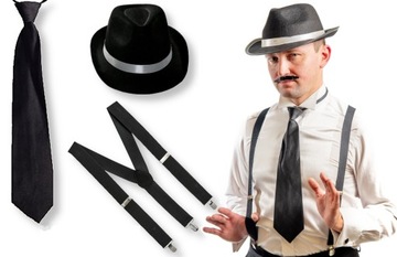 Комплект GANGSTER, черная шляпа с завязками и подтяжками, 20 футов