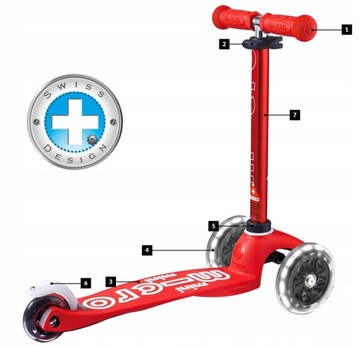 Микро - Самокат трехколесный детский Mini Deluxe Red LED