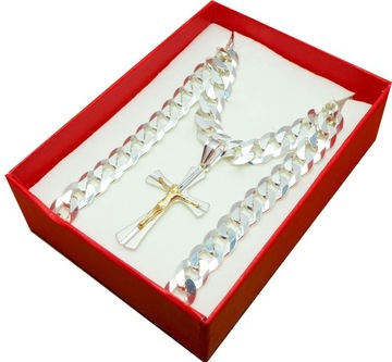 Серебряная толстая цепочка 60см + крест с Иисусом