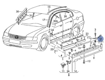 фото thumb №3, Накладка накладки порога правая задняя do vw passat b5