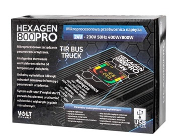 АВТОМОБИЛЬНЫЙ ПРЕОБРАЗОВАТЕЛЬ 24 В 230 В HEXAGEN 800 Вт ЖК-дисплей