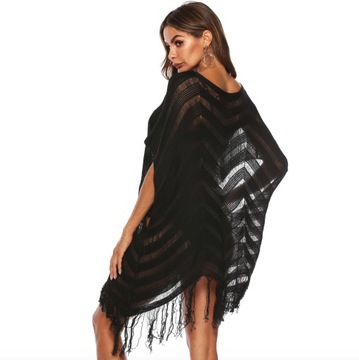 Czarne PAREO tunika plażowa LUŹNA sukienka BOHO