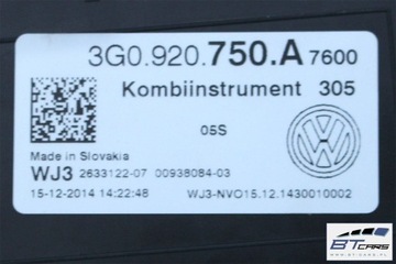фото thumb №6, Vw passat b8 прилади спідометр бензин 3g0 920 750 a 3g0920750a манометр спідометр