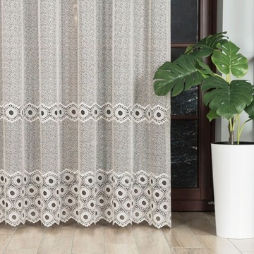 Firany Do Salonu Modne Firana Żakardowa Szara Zdobiona Z Taśmą sz.120x250