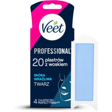 Veet Professional PLASTRY DO DEPILACJI TWARZY z Woskiem Miękka Skóra 20 szt