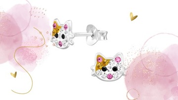 СЕРЕБРЯНЫЕ СЕРЬГИ ДЛЯ ДЕВОЧЕК ДЕТЕЙ КОШЕК КОТЯТ КОТЕНОК ПОДАРОК ​​СЕРЕБРО 925 ПРОБЫ