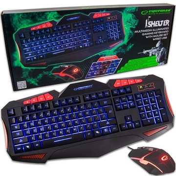 Esperanza EGK3000 GAMING LED USB SHELTER Комплект светодиодной клавиатуры и мыши