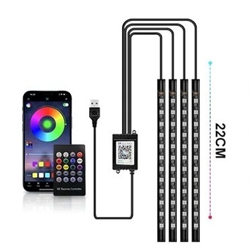 фото thumb №10, Освітлення інтер'єру кабіни автомобіля стрічка led rgb 4x12 блютуз app usb